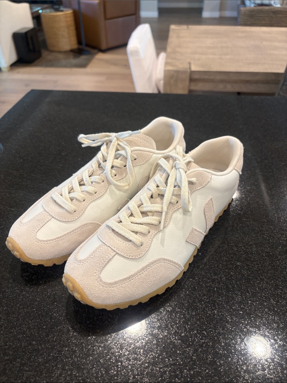 Veja Women's Athletic Sneakers in Cream and Beige with Gum Outsole